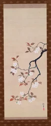 Hängerolle, die Kirschblüten darstellt, aus einem Triptychon der drei Jahreszeiten, Japanisch, frühes 19. Jahrhundert