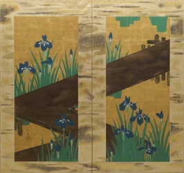 Iris und Achtfachbrücke, zweiteilige Faltwand, ca. 1820