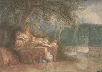 Ein Park mit Figuren an einer Statue in der Nähe von Wasser, 1775