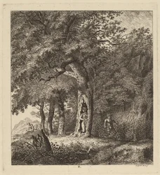 Bewaldete Landschaft mit einer Nymphe und einem Satyr, 1764
