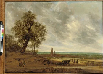 Eine Panoramalandschaft mit Reisenden auf einem Pfad, die Stadt Amersfoort dahinter, 1634
