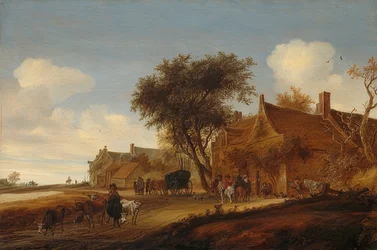 Eine Dorfschenke mit Postkutsche. 1655