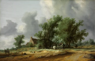 Straße in den Dünen mit einer Kutsche