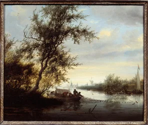 Schwestern in einem Boot. Gemälde von Solomon Van Ruisdael. Compiègne, Schlossmuseum
