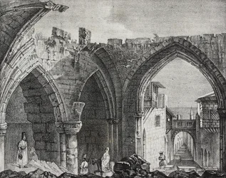 Ruinen entlang der Straße der Ritter, Rhodos-Stadt, Griechenland, Lithografie von Salvatore Puglia aus Poliorama Pittoresco, Nr. 3, 27. August