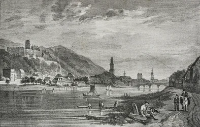 Ansicht von Heidelberg, Deutschland, Lithographie von Salvatore Puglia aus Poliorama Pittoresco, Nr. 28, 19. Februar