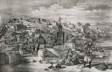 Ansicht der Zitadelle von Tanger, Marokko, Lithographie von Salvatore Puglia aus Poliorama Pittoresco, Nr. 26, 3. Februar
