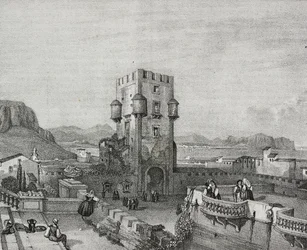 Villa des Prinzen von Butera in Bagheria, Palermo, Sizilien, Lithographie von Salvatore Puglia aus Poliorama Pittoresco, Nr. 3, 28. August