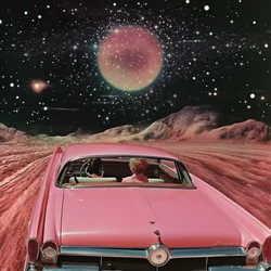 Rosa Auto im kosmischen Antrieb
