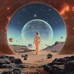 Frau vor kosmischem Tor