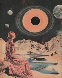 Frau blickt ins Universum