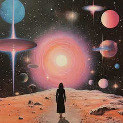 Frau in kosmischer Landschaft