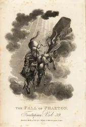 Allegorische Darstellung von Phaethon, Sohn des Helios und der Okeanide Klymene, der aus dem Himmel fällt, während er den Sonnenwagen lenkt