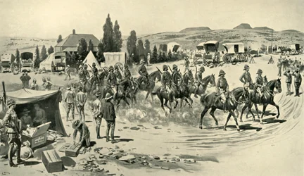 Lord Roberts und Stab starten zu einer Aufklärung vom Hauptquartier in Smaldeel, 1901