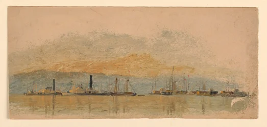 Dampfer und Schiffe auf einem Fluss