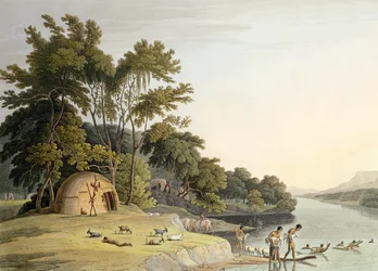 Ein Korah-Hottentotten-Dorf am linken Ufer des Oranje-Flusses, Tafel 1 aus 