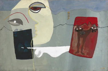 Frau und schwebender Mann