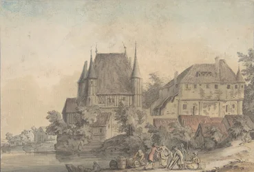 Ansicht eines Dorfes an einem Fluss