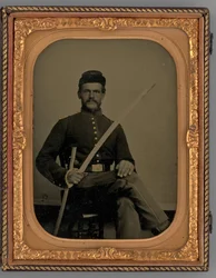 Unbetiteltes Porträt eines sitzenden Soldaten mit Säbel, 1862