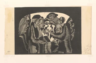 Gruppe von Figuren in einem Bogen