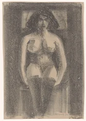 Sitzender weiblicher Akt mit Strümpfen