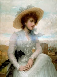 Porträt einer jungen Frau mit Strohhut (Druck)