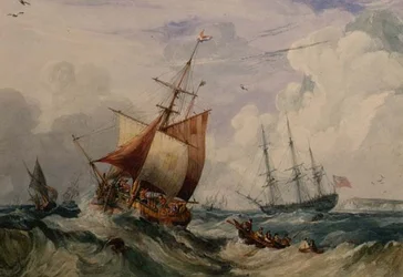Ein französischer Fischkutter in einer Dünung vor Dover
