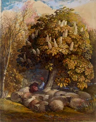 Pastorale mit einem Rosskastanienbaum, um 1830-1831
