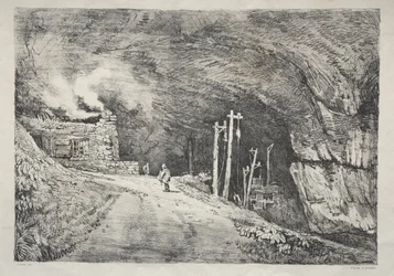Eine Reihe antiker Gebäude und ländlicher Cottages im Norden Englands: Peak Cavern