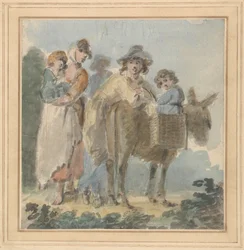 Eine Bauernfamilie mit Esel