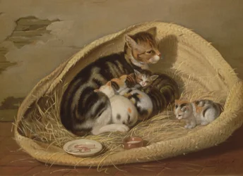 Katze mit ihren Kätzchen in einem Korb, 1797