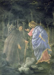 Die Reinigung des Aussätzigen und die Versuchung Christi, in der Sixtinischen Kapelle: Detail des Teufels, der Jesus herausfordert, Steine in Brot zu verwandeln, 1481