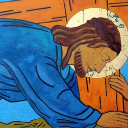 Jesus fällt unter dem Kreuz