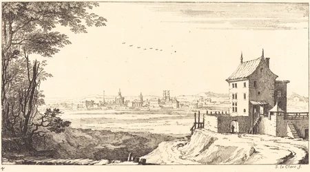 Landschaft mit Stadt in der Ferne