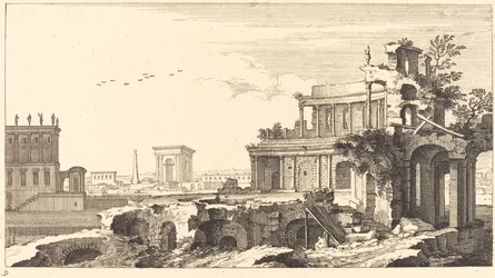 Landschaft mit klassischen Ruinen