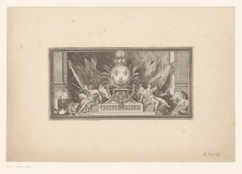 Vignette mit Globus und Wappen von Frankreich