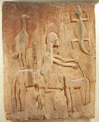 Tür mit einem Relief, das einen Reiter darstellt, Baule-Bevölkerung, von der Elfenbeinküste
