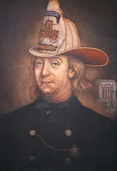 Benjamin Franklin in der Uniform der Union Fire Company, die er 1736 in Philadelphia gründete