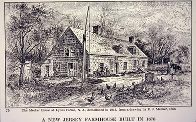 New Jersey Bauernhaus gebaut 1676, nach einer Zeichnung von 1886 von E. J. Meeker
