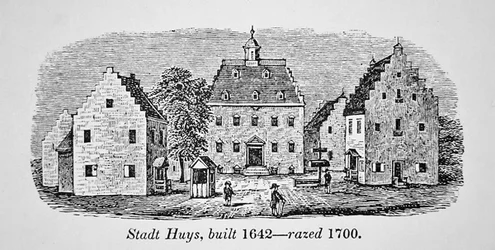 Das niederländische Stadt Huys, Neu-Amsterdam (New York), erbaut 1642 und abgerissen 1700