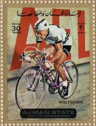 VAE-Briefmarke, die den Radfahrer Rolf Wolfshohl (geb. 1938) darstellt