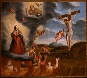Die Fürsprache der Heiligen Maria für das Fegefeuer. Ende des 17. Jahrhunderts