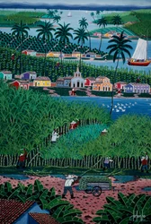 Naive Kunstmalerei, die Bambusernte darstellt, Bundesstaat Bahia, Brasilien