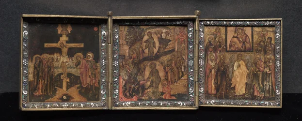 Tragbares Triptychon-Ikone: Die Auferstehung und Anastasis