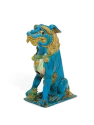 Massive Kachelfigur eines sitzenden buddhistischen Löwen, Ming- oder frühe Qing-Dynastie