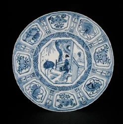 Blau-weiße Kraak-Schale mit einer Dame und einem Hirsch, Wanli
