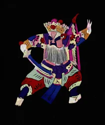 Männlicher Charakter der Pekinger Oper. Bemaltes Papierschnittbild oder "Jian Zhi", chinesische Volkskunst, Peking