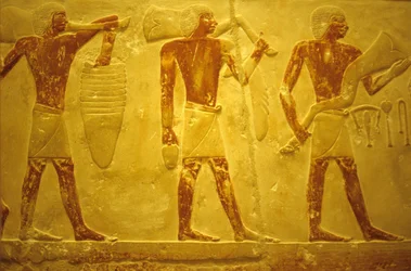 Altes Ägypten, Wandmalerei, Mastaba/Grab des Idout, Saqqara, 2323-2150 v. Chr., Träger mit Opfergaben