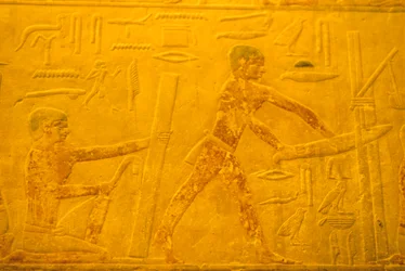 Altes Ägypten, Wandmalerei, Mastaba/Grab des Ti, Saqqara, 5. Dynastie, Zimmerleute, Holz hobeln und sägen