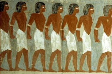 Altes Ägypten, Wandmalerei, Gefesselte Gefangene, Malerei unvollständig, Grab von Horemheb